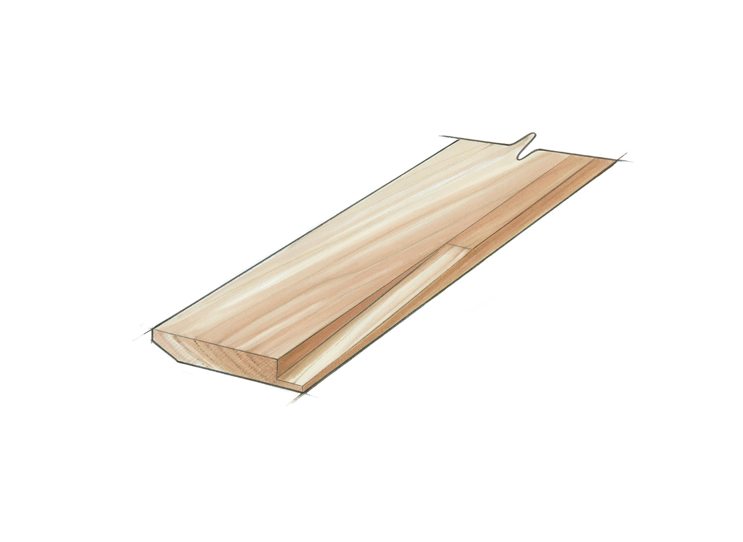 Illustration of a cut gain in a wooden plank.