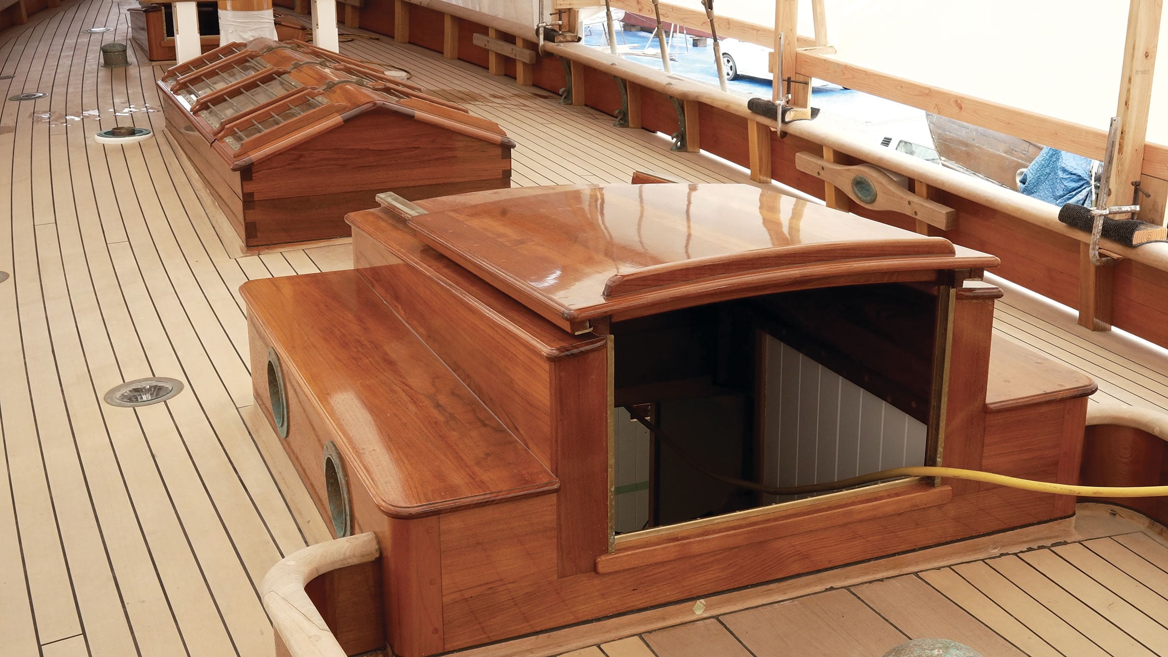 Wooden boat deck.