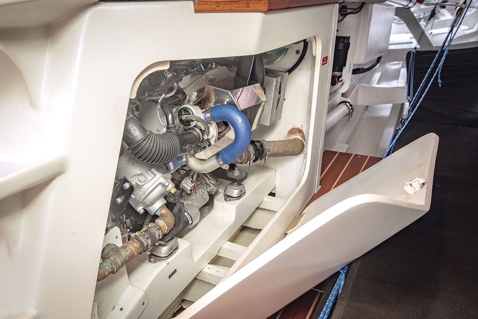 View of a racing yacht's engine.