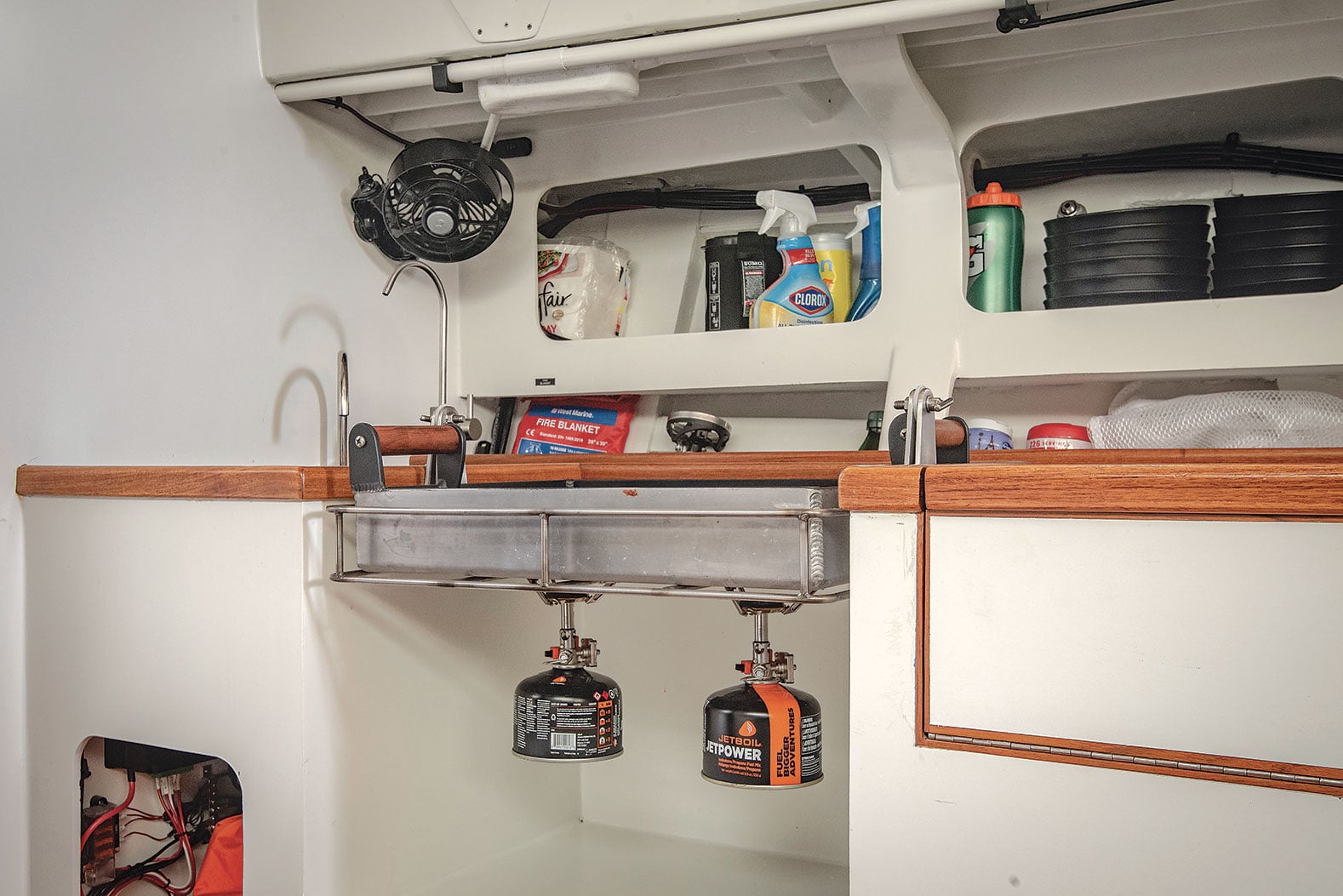 Galley of a racing yacht.