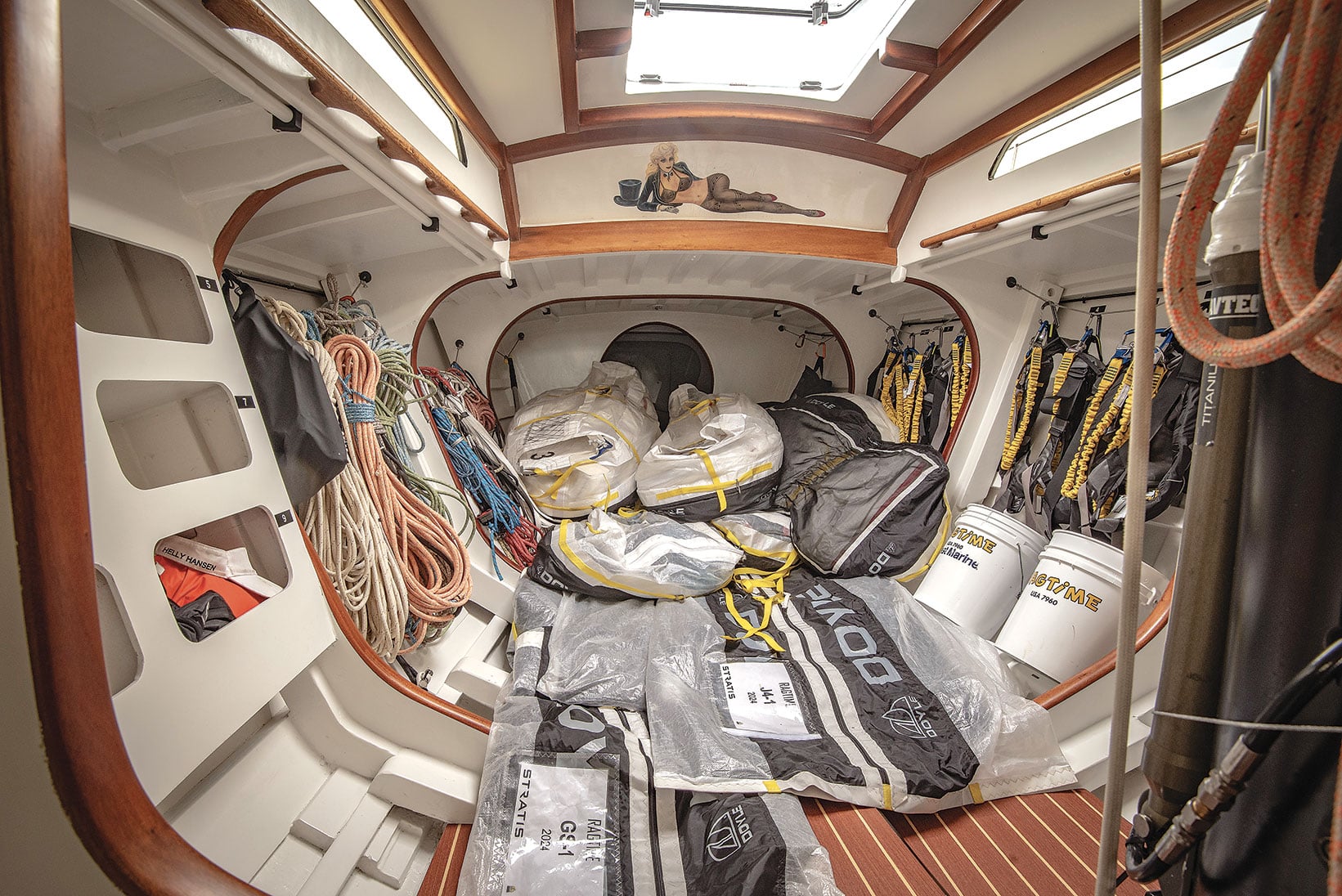 Interior view of boat storage area.