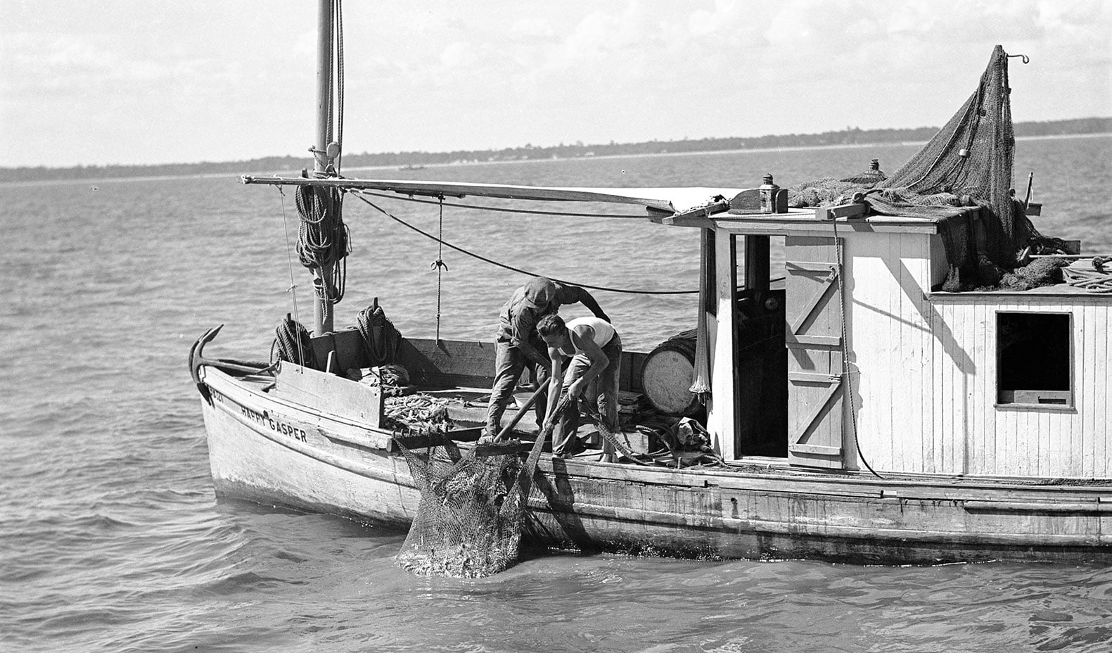 Two men could dredge for oysters or run a trawl with a lugger.