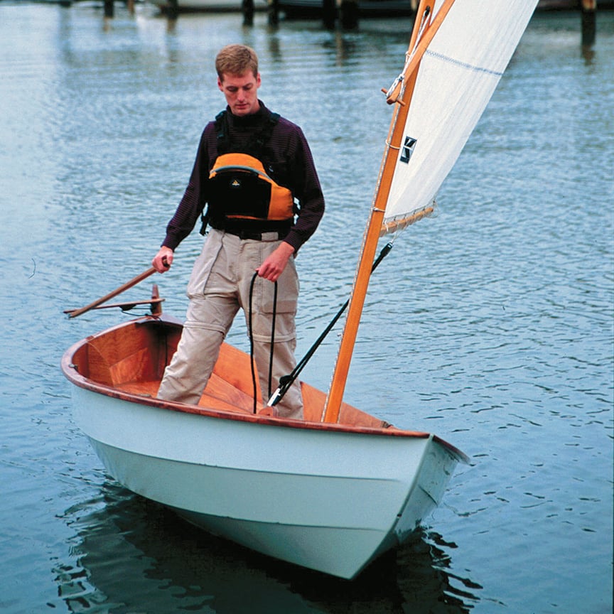 John Harris at the helm of a Skerry Skiff.