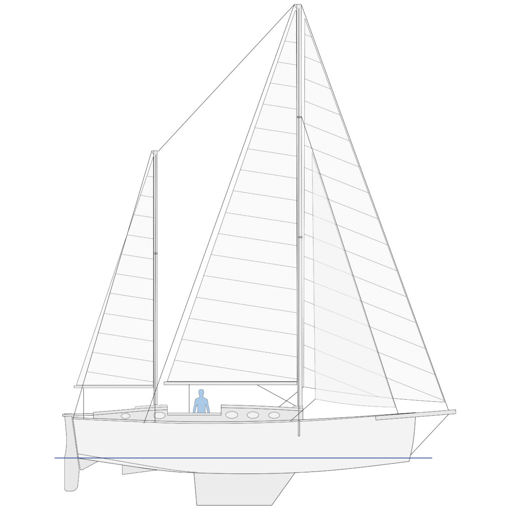 Computer made line drawings of a ketch