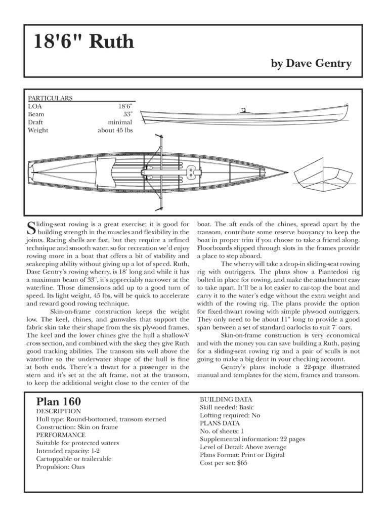 Wherry Ruth boat drawing, particulars, and description.