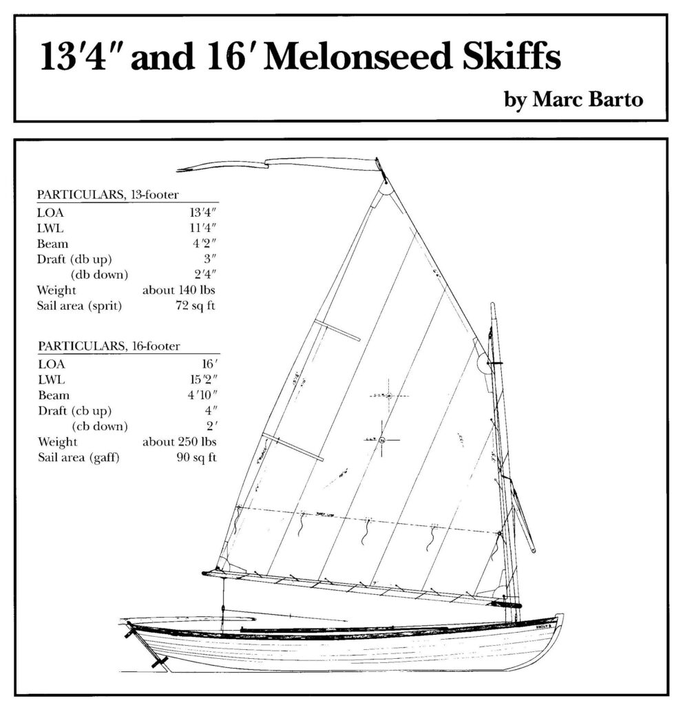 Melonseed skiff drawing and particulars.